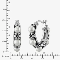 White Cultured Freshwater Pearl Sterling Silver 19.2mm Hoop Earrings