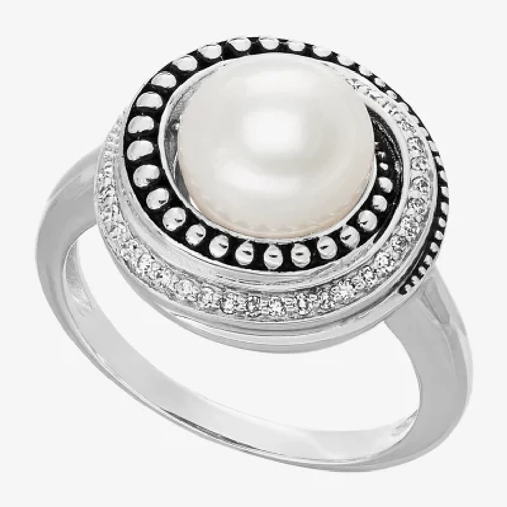 Womens 1/8 CT. T.W. 8.5MM White Cultured Freshwater Pearl Sterling Silver Round Cocktail Ring