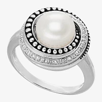 Womens 1/8 CT. T.W. 8.5MM White Cultured Freshwater Pearl Sterling Silver Round Cocktail Ring