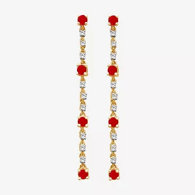 Diamond Accent Red Ruby 10K Gold Drop Earrings