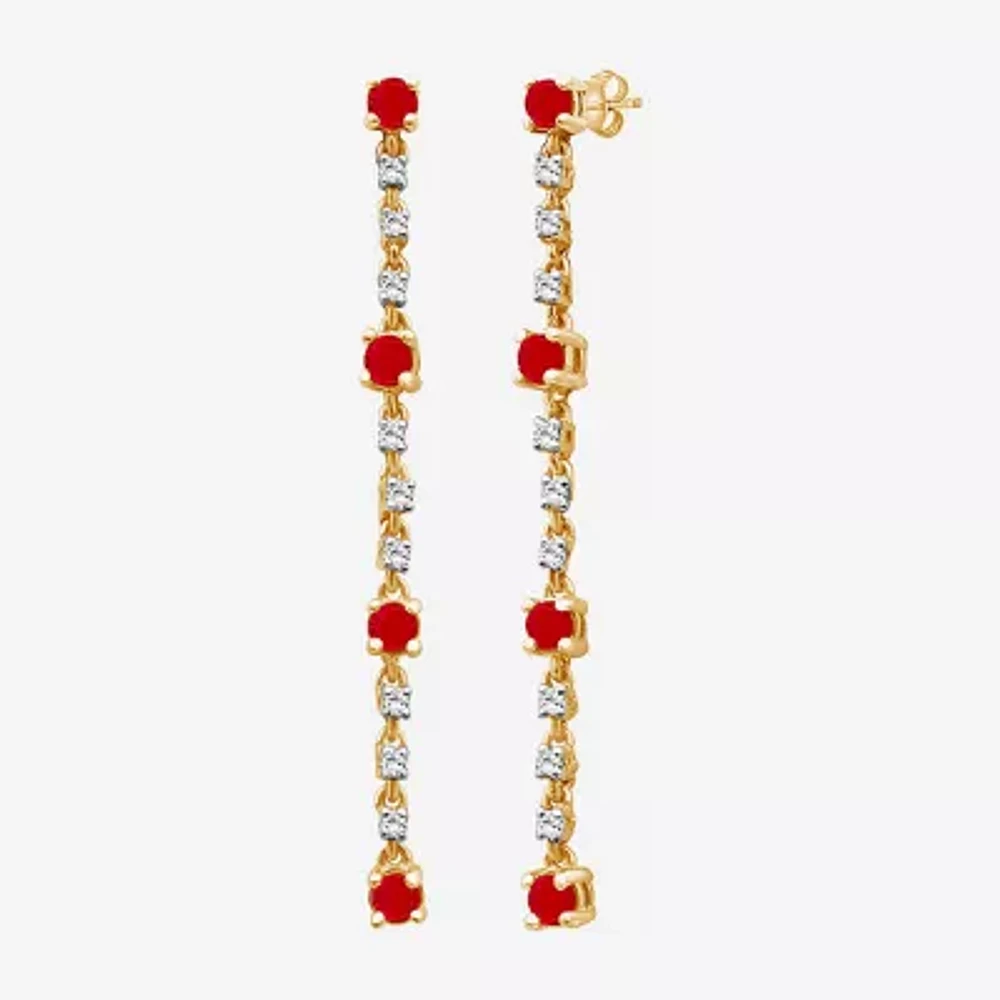 Diamond Accent Genuine Red Ruby 10K Gold Drop Earrings