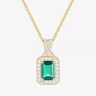 Yes Please! Womens Lab Created Green Emerald 14K Gold Over Silver Sterling Silver Pendant Necklace