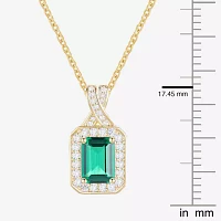 Yes Please! Womens Lab Created Green Emerald 14K Gold Over Silver Sterling Silver Pendant Necklace