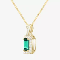 Yes Please! Womens Lab Created Green Emerald 14K Gold Over Silver Sterling Silver Pendant Necklace