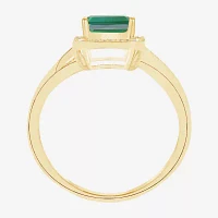 Yes Please! Womens Lab Created Green Emerald 14K Gold Over Silver Halo Side Stone Cocktail Ring