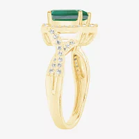 Yes Please! Womens Lab Created Green Emerald 14K Gold Over Silver Halo Side Stone Cocktail Ring