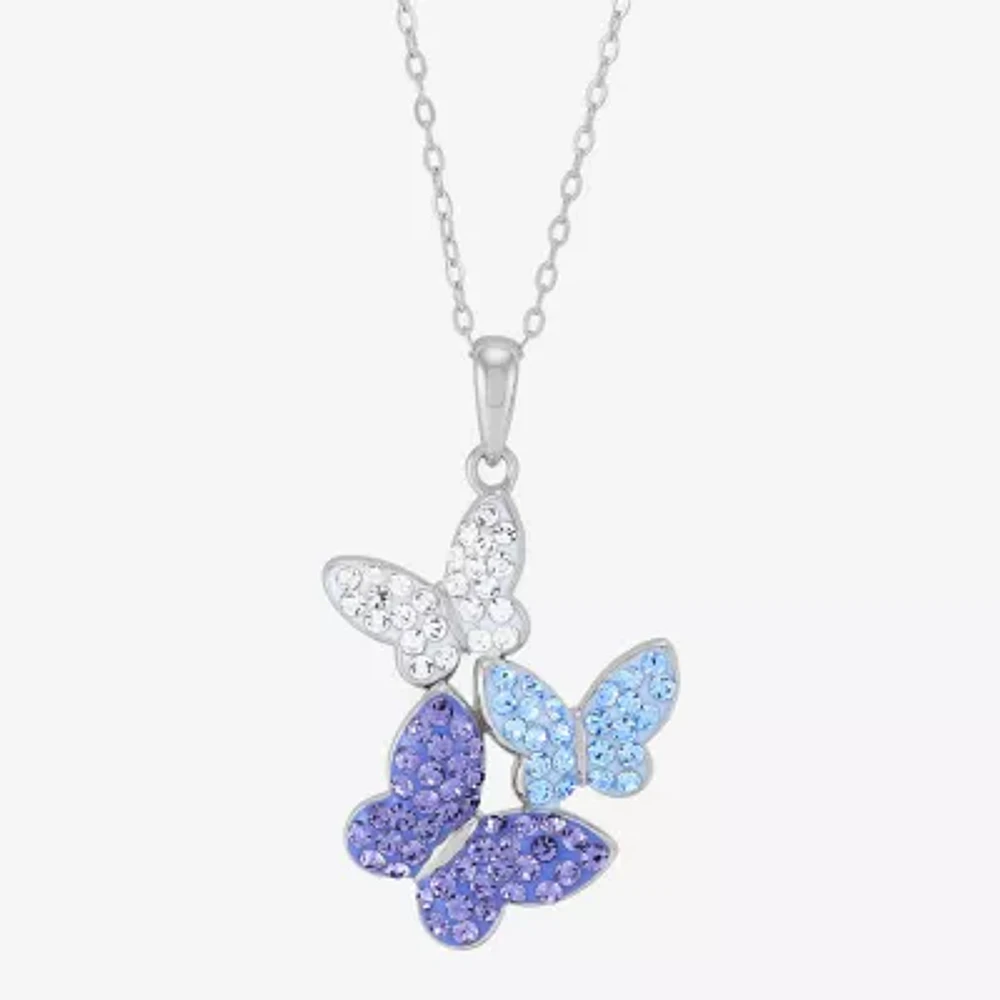 Womens Purple Crystal Sterling Silver Butterfly Pendant Necklaces