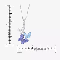Womens Purple Crystal Sterling Silver Butterfly Pendant Necklaces