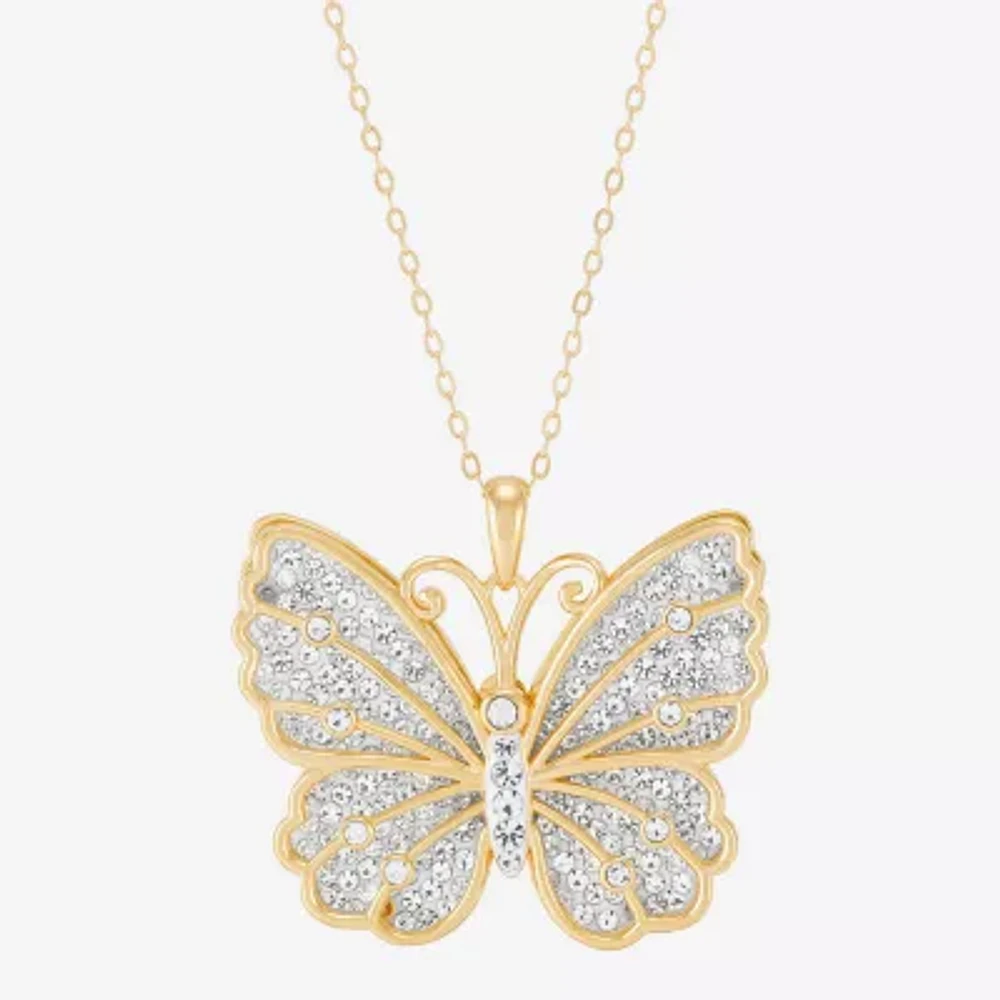 Womens White Crystal 14K Gold Over Silver Butterfly Pendant Necklaces