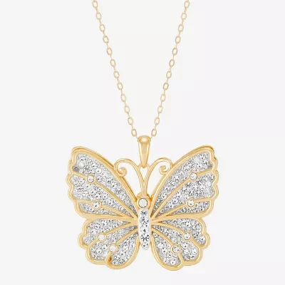 Womens White Crystal 14K Gold Over Silver Butterfly Pendant Necklaces