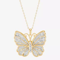 Womens White Crystal 14K Gold Over Silver Butterfly Pendant Necklaces