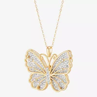 Womens White Crystal 14K Gold Over Silver Butterfly Pendant Necklaces
