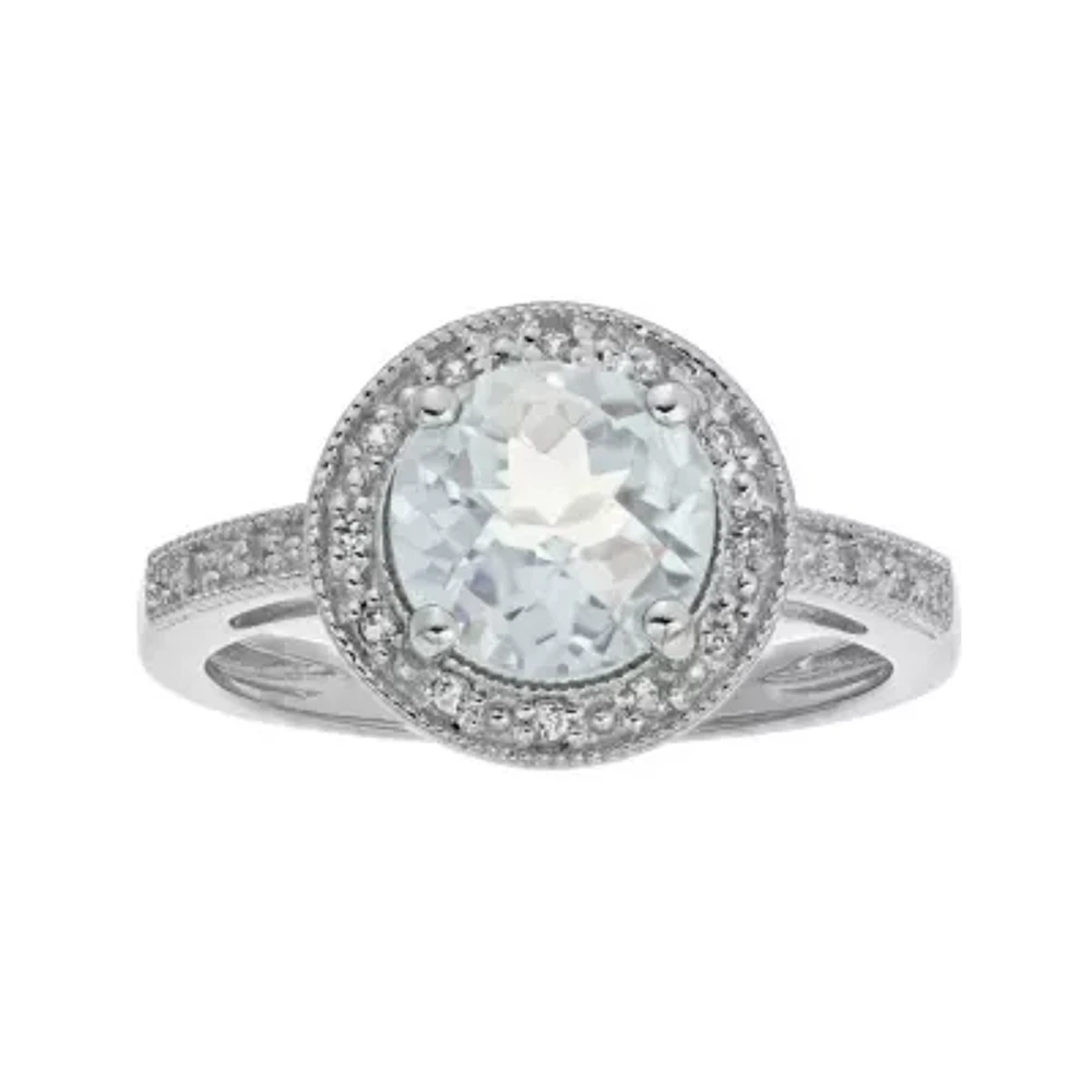 Genuine White Topaz and Lab-Created White Sapphire Round Sterling Silver Ring