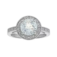 Genuine White Topaz and Lab-Created White Sapphire Round Sterling Silver Ring