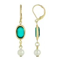 1928 Gold Tone Green Drop Earrings