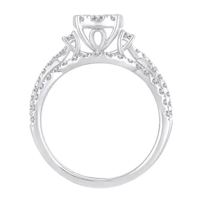 Womens 1 CT. T.W. Mined White Diamond 14K Gold Round Side Stone Halo Bridal Set