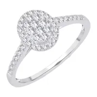 Womens 1/3 CT. T.W. Natural White Diamond 10K Gold Oval Side Stone Engagement Ring