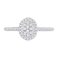 Womens 1/3 CT. T.W. Mined White Diamond 10K Gold Oval Side Stone Engagement Ring