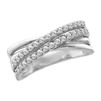 3MM 1/3 CT. T.W. Natural White Diamond Sterling Silver Crossover Band