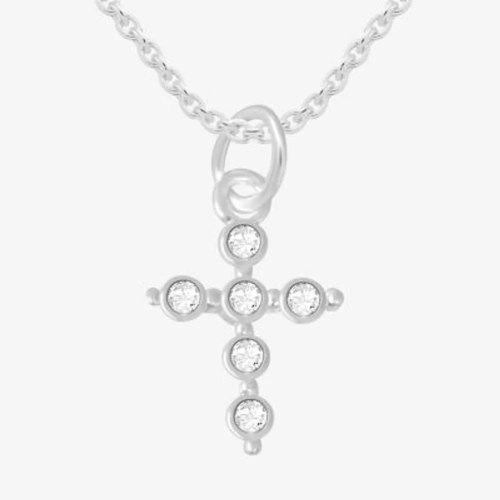 Itsy Bitsy Sterling Silver Crystal 18 Inch Cable Cross Pendant Necklace