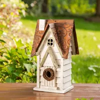 Glitzhome 12in Distressed Solid Wood Bird Houses