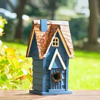 Glitzhome 12"H Retro Blue Distressed Solid Wood Bird House