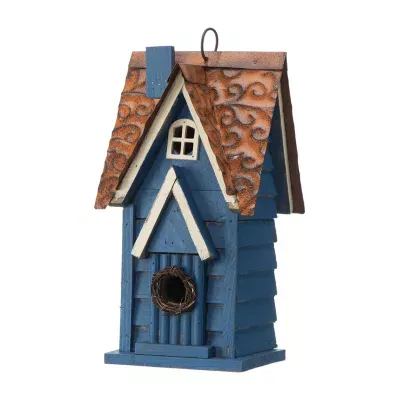 Glitzhome 12"H Retro Blue Distressed Solid Wood Bird House