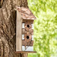Glitzhome 14.5in Two-Tiered Solid Wood Bird Houses