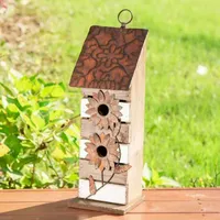 Glitzhome 14.5in Two-Tiered Solid Wood Bird Houses