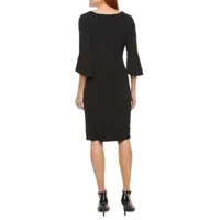 Connected Apparel Petite 3/4 Bell Sleeve Sheath Dress