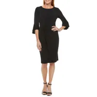 Connected Apparel Petite 3/4 Bell Sleeve Sheath Dress