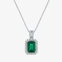 Womens Lab Created Green Emerald Sterling Silver Pendant Necklace