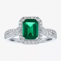 Womens Genuine Green Emerald Sterling Silver Cocktail Ring