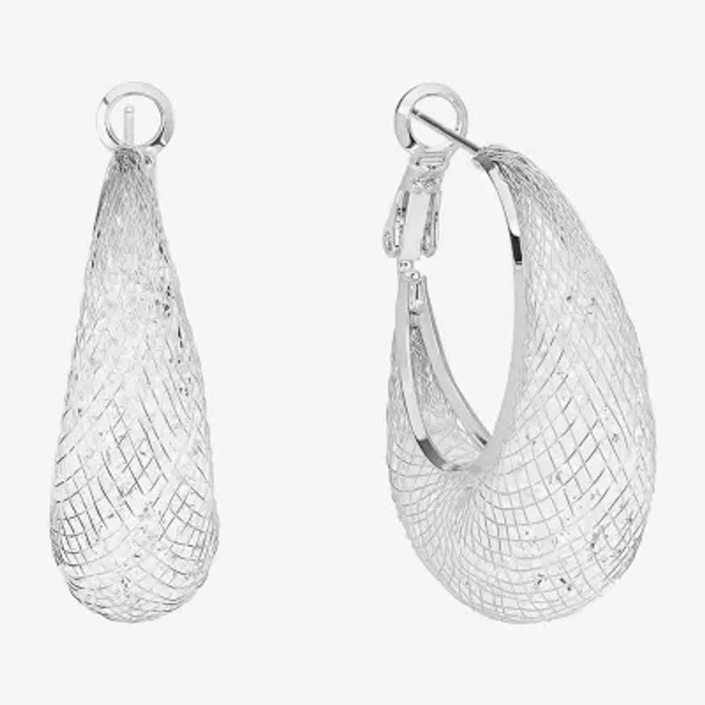 Sparkle Allure Crystal Pure Silver Over Brass Hoop Earrings