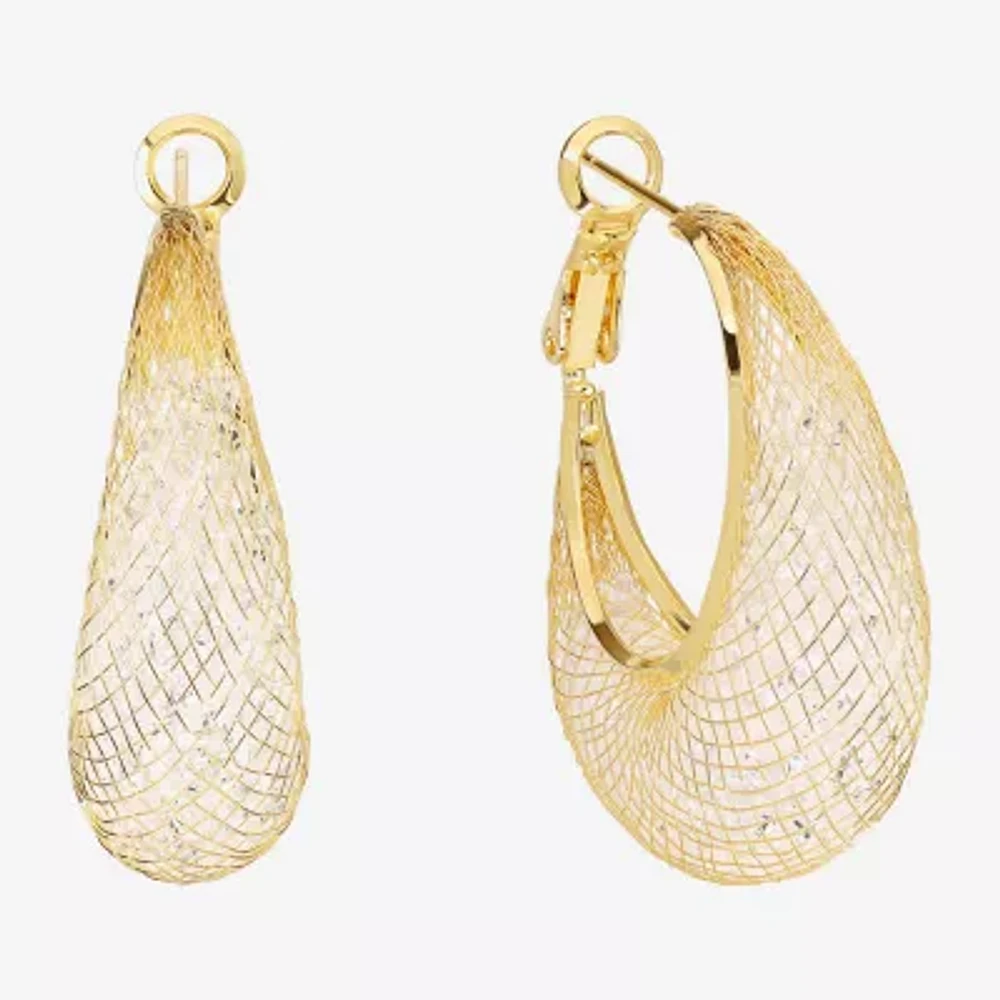 Sparkle Allure Crystal 14K Gold Over Brass Hoop Earrings