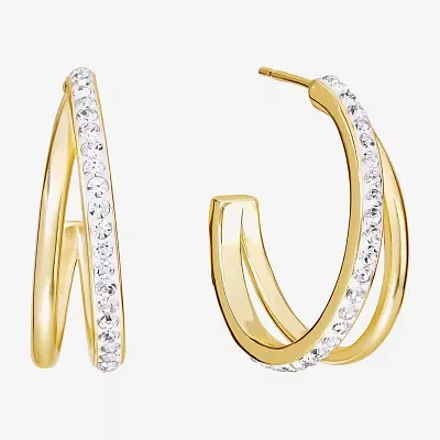 Sparkle Allure Cubic Zirconia 14K Gold Over Brass Hoop Earrings