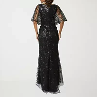 Rene by Ruiz Collection Womens Elbow Sleeve Embroidered Evening Gown