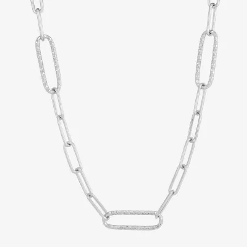 Sterling Silver 18 Inch Hollow Paperclip Paperclip Chain Necklace