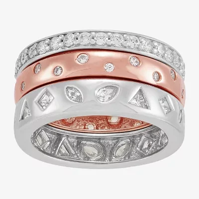 Womens White Cubic Zirconia 18K Rose Gold Over Silver Sterling Silver Ring Sets