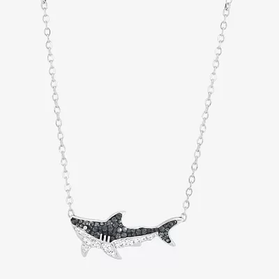 Shark Womens Black Crystal Sterling Silver Pendant Necklaces
