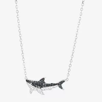 Shark Womens Black Crystal Sterling Silver Pendant Necklaces