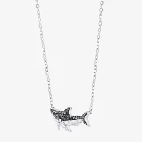 Shark Womens Black Crystal Sterling Silver Pendant Necklaces