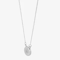 Womens White Crystal Sterling Silver Round Locket Necklace