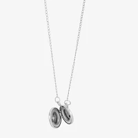 Womens White Crystal Sterling Silver Round Locket Necklace