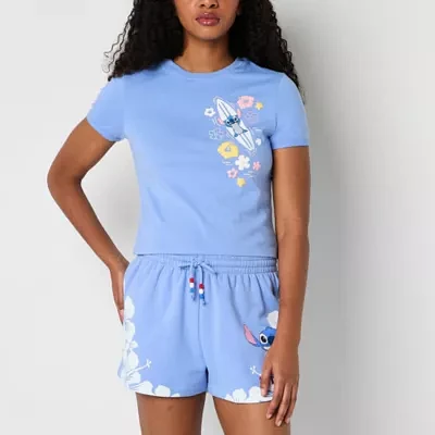 Juniors Womens Crew Neck Short Sleeve Lilo & Stitch Graphic T-Shirt