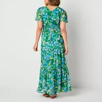 Rabbit Design Womens Short Sleeve Floral Maxi Dress