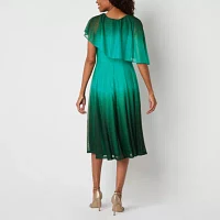 Danny & Nicole Womens Short Sleeve Ombre Midi Cape Fit + Flare Dress
