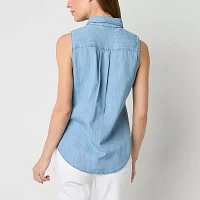 St. John's Bay Tall Womens Sleeveless Regular Fit Button-Down Shirt