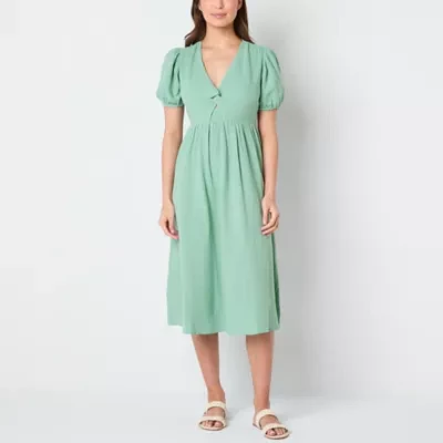 Frye and Co. Womens Short Sleeve Midi Fit + Flare Dress