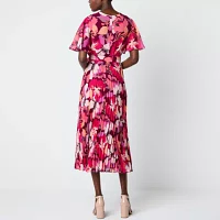 Liz Claiborne Womens Short Sleeve Floral Midi Wrap Dress